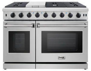 Thor Kitchen Appliance Package - 48 in. Gas Range, Range Hood, Refrigerator, Dishwasher, Wall Oven - HEW-LRG4807U-SS - MyBBQDirect