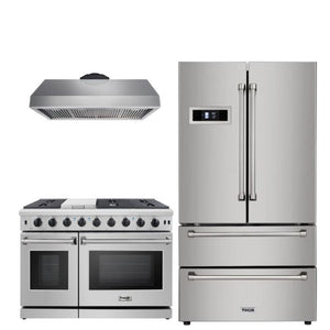 Thor Kitchen Appliance Package - 48 in. Gas Range, Range Hood, Refrigerator - TRH-LRG4807U-4805 - MyBBQDirect