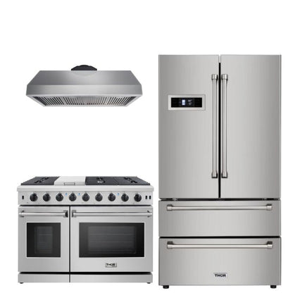 Thor Kitchen Appliance Package - 48 in. Gas Range, Range Hood, Refrigerator - TRH-LRG4807U-4805 - MyBBQDirect