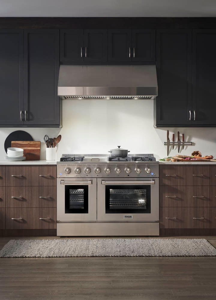 Thor Kitchen Appliance Package - 48 in. Gas Range, Range Hood, Refrigerator - TRH-LRG4807U-4805 - MyBBQDirect