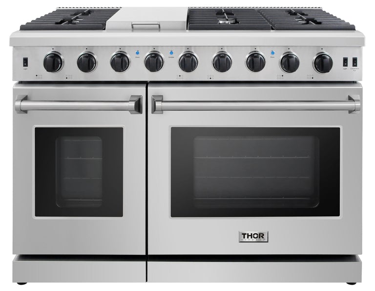 Thor Kitchen Appliance Package - 48 in. Gas Range, Range Hood, Refrigerator - TRH-LRG4807U-4805 - MyBBQDirect