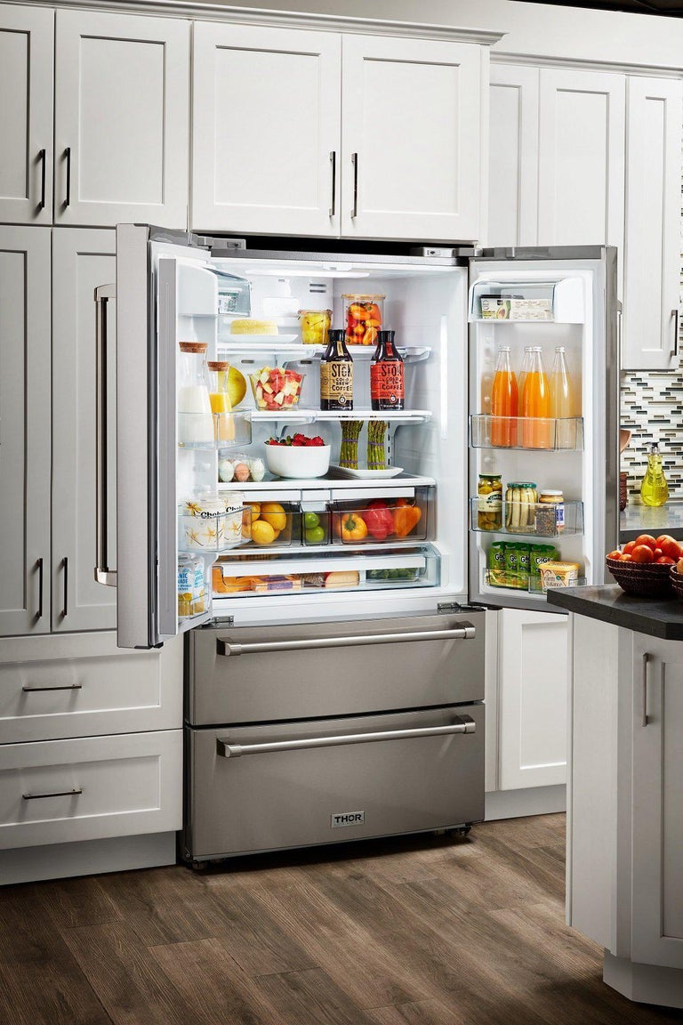 Thor Kitchen Appliance Package - 48 in. Gas Range, Range Hood, Refrigerator - TRH-LRG4807U-4805 - MyBBQDirect