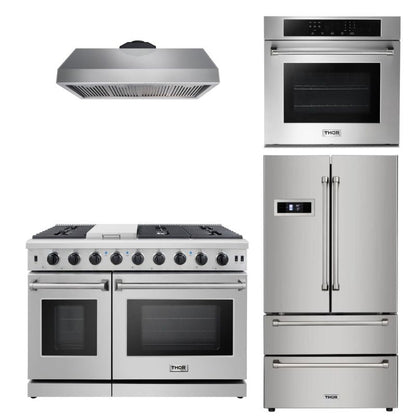 Thor Kitchen Appliance Package - 48 in. Gas Range, Range Hood, Wall Oven, Refrigerator - HEW-LRG4807U-3001 - MyBBQDirect