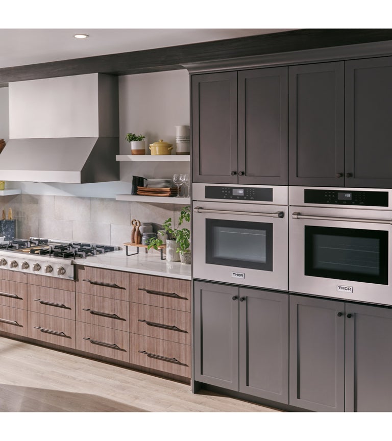 Thor Kitchen Appliance Package - 48 in. Gas Range, Range Hood, Wall Oven, Refrigerator - HEW-LRG4807U-3001 - MyBBQDirect