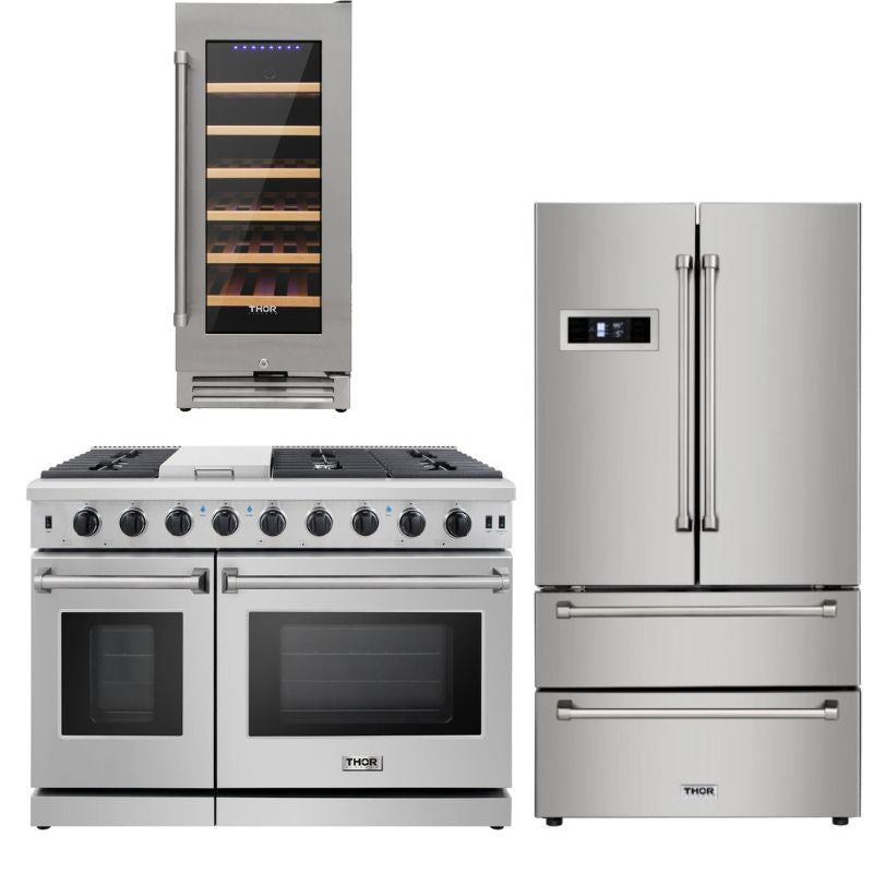 Thor Kitchen Appliance Package - 48 in. Gas Range, Wine Cooler, Refrigerator - TWC-LRG4807U-1501 - MyBBQDirect