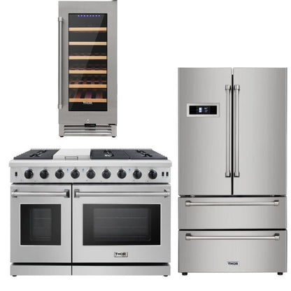 Thor Kitchen Appliance Package - 48 in. Gas Range, Wine Cooler, Refrigerator - TWC-LRG4807U-1501 - MyBBQDirect