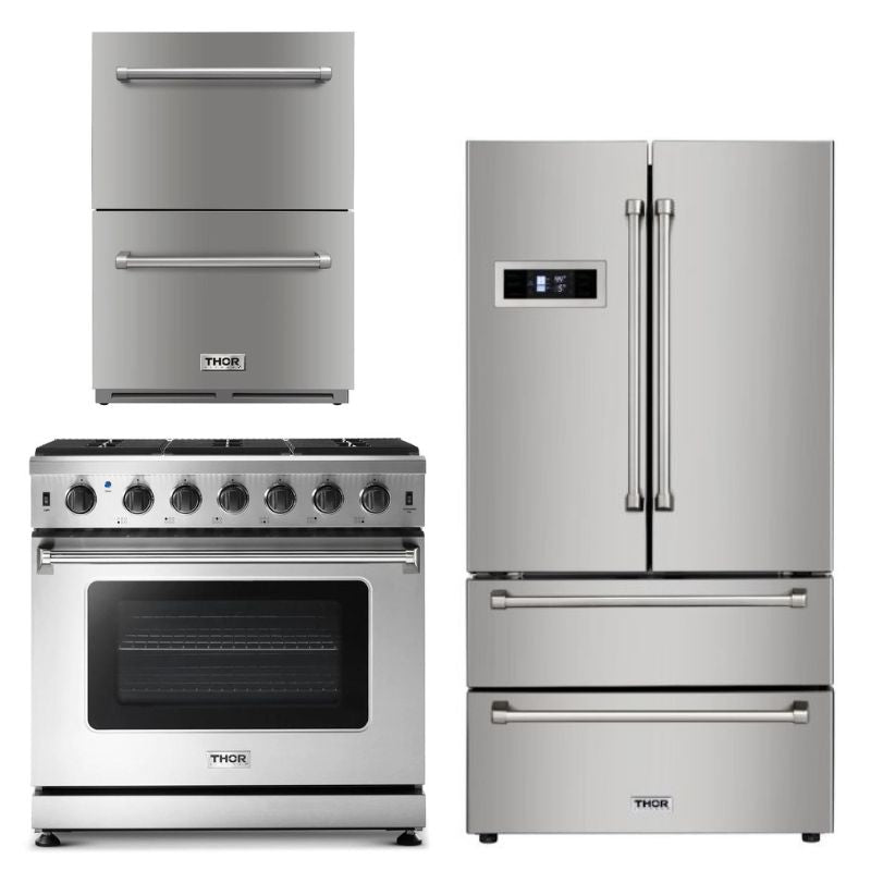 Thor Kitchen Appliance Package Professional 48 in. Gas Oven Range, Refrigerator & Double Drawer Refrigerator - TRF-HRG4808U-2401U - MyBBQDirect