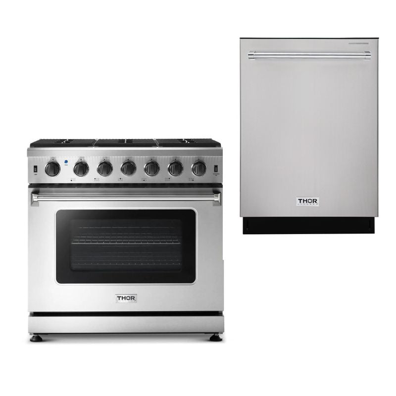 Thor Kitchen Appliance Package - Professional 48 in. Gas Range, Dishwasher - HDW-HRG4808U-2401SS - MyBBQDirect
