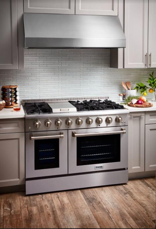 Thor Kitchen Appliance Package - Professional 48 in. Gas Range, Dishwasher - HDW-HRG4808U-2401SS - MyBBQDirect