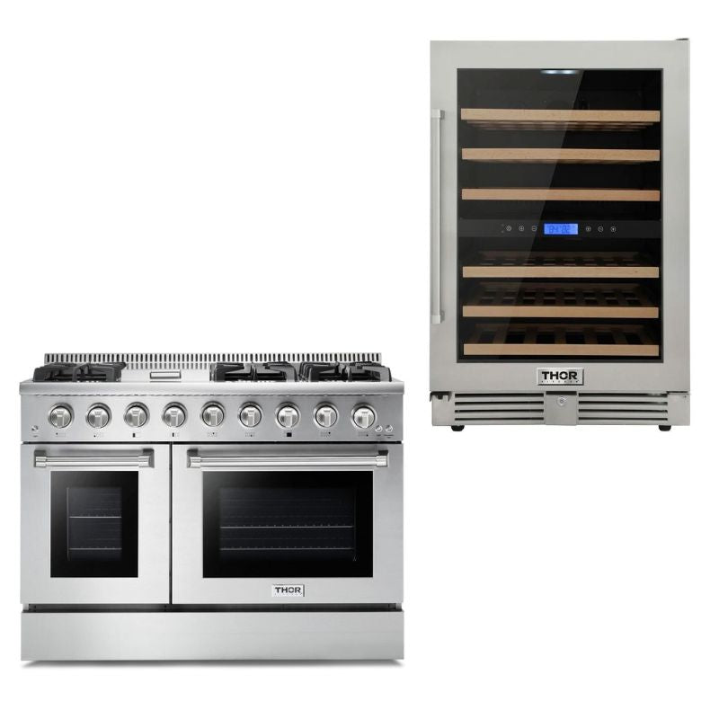Thor Kitchen Appliance Package - Professional 48 in. Gas Range, Wine Cooler - TWC-HRG4808U-DO - MyBBQDirect