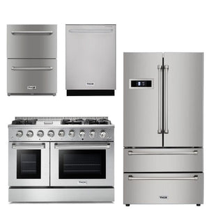Thor Kitchen Appliance Professional 48 in. Gas Burner/Gas Oven Range, Double Drawer Refrigerator, Refrigerator & Dishwasher Package - TRF-HRG4808U - MyBBQDirect