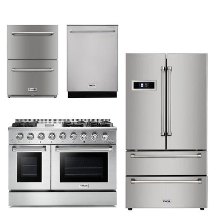 Thor Kitchen Appliance Professional 48 in. Gas Burner/Gas Oven Range, Double Drawer Refrigerator, Refrigerator & Dishwasher Package - TRF-HRG4808U - MyBBQDirect