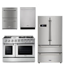 Thor Kitchen Appliance Professional 48 in. Gas Burner/Gas Oven Range, Double Drawer Refrigerator, Refrigerator & Dishwasher Package - TRF-HRG4808U