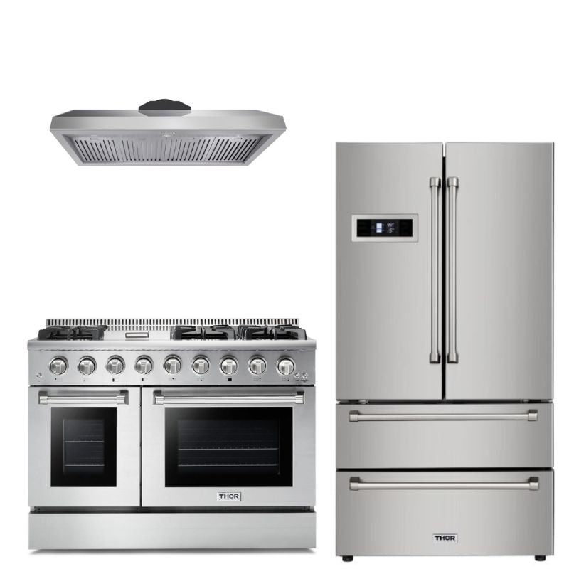 Thor Kitchen Appliance Professional 48 in. Gas Burner/Gas Oven Range, Refrigerator & Range Hood Package - TRH-HRG4808U-4806 - MyBBQDirect