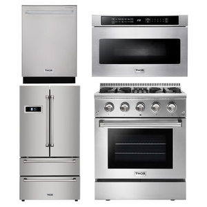 Thor Kitchen Package - 30 in. Gas Burner/Electric Oven Range, Microwave Drawer, Refrigerator, Dishwasher