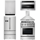 Thor Kitchen Package - 30 in. Gas Burner/Electric Oven Range, Range Hood, Microwave Drawer, Refrigerator, Dishwasher 
