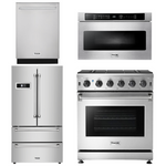 Thor Kitchen Package - 30 in. Gas Range, Microwave Drawer, Refrigerator, Dishwasher