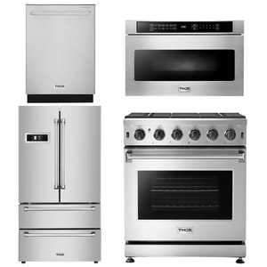 Thor Kitchen Package - 30 in. Gas Range, Microwave Drawer, Refrigerator, Dishwasher