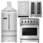 Thor Kitchen Package - 30 in. Gas Range, Range Hood, Refrigerator, Dishwasher, Wine Cooler