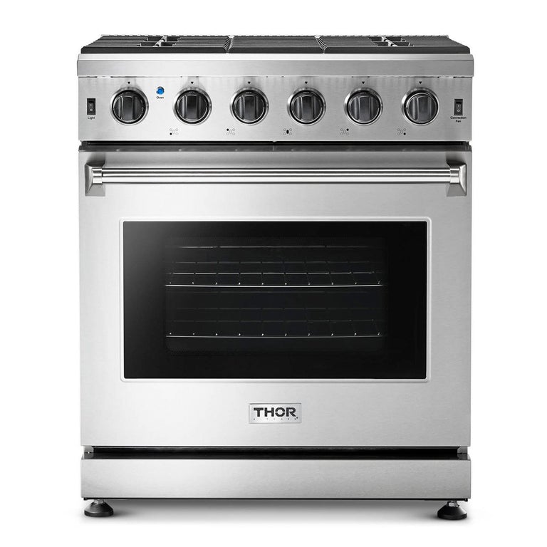 Thor Kitchen Package - 30 in. Gas Range, Range Hood, Refrigerator, Dishwasher, Wine Cooler