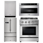 Thor Kitchen Package - 30 in. Professional Gas Range, Microwave Drawer, Refrigerator, Dishwasher