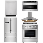 Thor Kitchen Package - 30 in. Professional Gas Range, Range Hood, Microwave Drawer, Refrigerator, Dishwasher