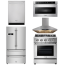 Thor Kitchen Package - 30 in. Professional Gas Range, Range Hood, Microwave Drawer, Refrigerator, Dishwasher