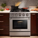 Thor Kitchen Package - 30 in. Professional Gas Range, Range Hood, Microwave Drawer, Refrigerator, Dishwasher