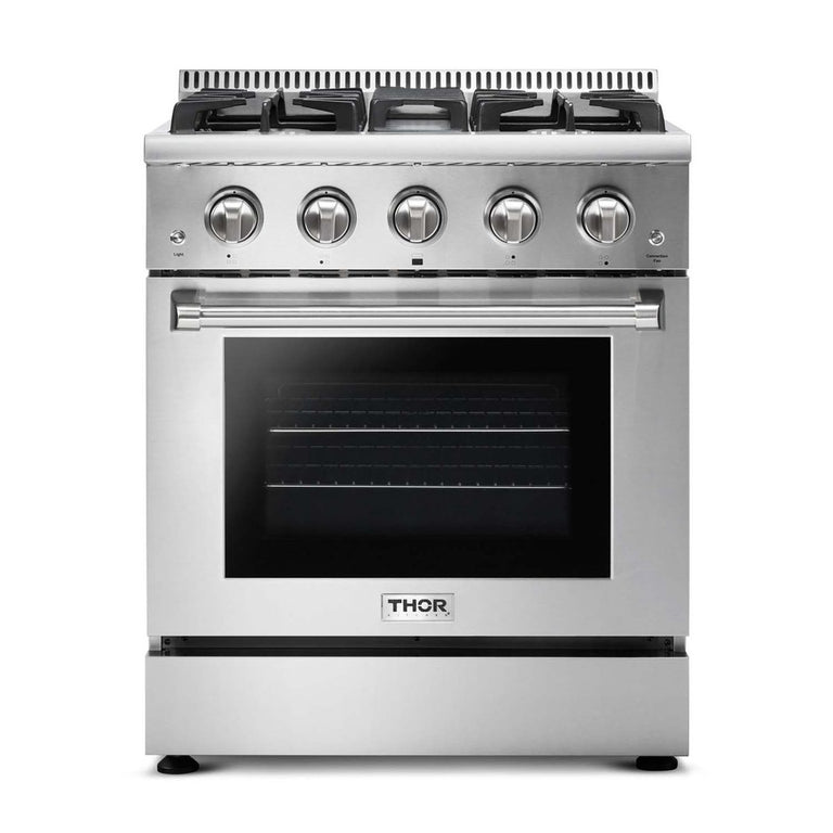 Thor Kitchen Package - 30 in. Professional Gas Range, Range Hood, Microwave Drawer, Refrigerator, Dishwasher