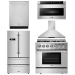 Thor Kitchen Package - 36 in. Gas Burner/Electric Oven Range, Range Hood, Microwave Drawer, Refrigerator, Dishwasher
