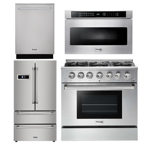 Thor Kitchen Package - 36 in.  Gas Range, Microwave Drawer, Refrigerator, Dishwasher 