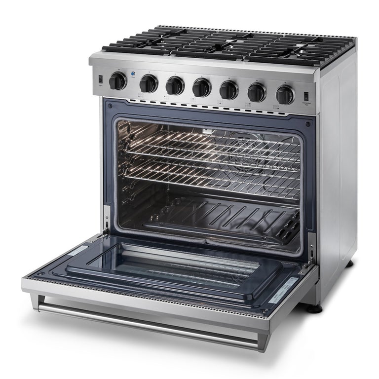 Thor Kitchen Package - 36 in. Gas Range, Range Hood, Microwave Drawer, Refrigerator, Dishwasher, Wine Cooler