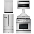 Thor Kitchen Package - 36 in. Natural Gas Range, Range Hood, Microwave Drawer, Refrigerator, Dishwasher