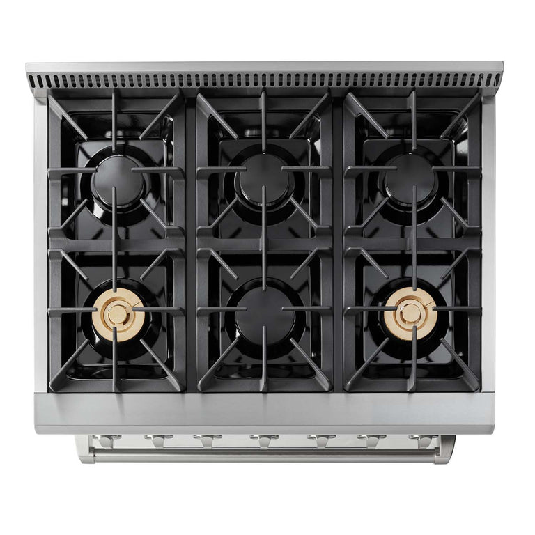 Thor Kitchen Package - 36 in. Natural Gas Range, Range Hood, Microwave Drawer, Refrigerator, Dishwasher