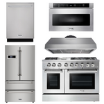 Thor Kitchen Package - 48 in. Dual Fuel Range, Range Hood, Refrigerator, Dishwasher, Microwave Drawer 