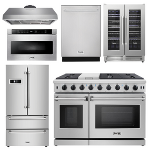 Thor Kitchen Package - 48 in. Gas Range, Range Hood, Refrigerator, Dishwasher, Wine Cooler, Microwave