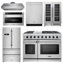 Thor Kitchen Package - 48 in. Gas Range, Range Hood, Refrigerator, Dishwasher, Wine Cooler, Microwave