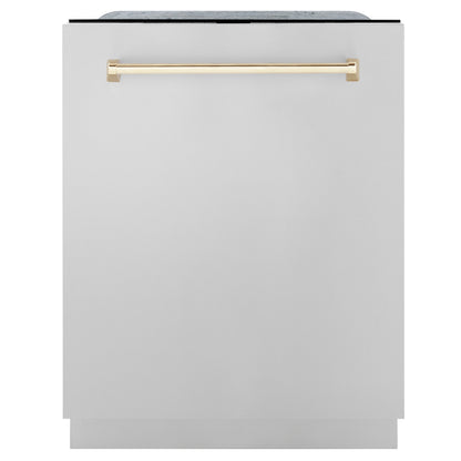 ZLINE Autograph Edition 24 in. 3rd Rack Top Touch Control Tall Tub Dishwasher in Stainless Steel with Accent Handle, 45dBa (DWMTZ-304-24) - MyBBQDirect
