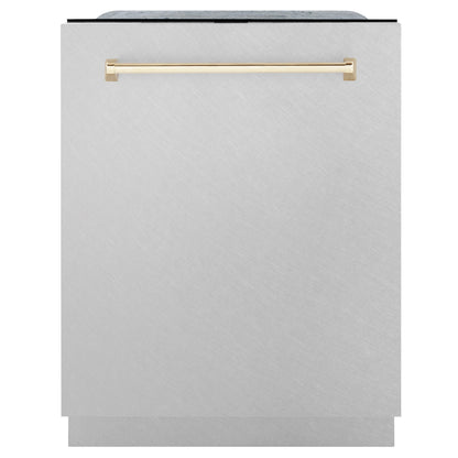 ZLINE Autograph Edition 24 in. 3rd Rack Top Control Tall Tub Dishwasher in Fingerprint Resistant Stainless Steel with Accent Handle, 45dBa (DWMTZ-SN-24) - MyBBQDirect