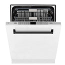 ZLINE 30 in. Autograph Edition Kitchen Package with Stainless Steel Dual Fuel Range with White Matte Door, Range Hood and Dishwasher with Matte Black Accents (3AKP-RAWMRHDWM30-MB)