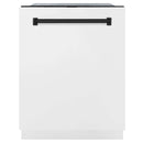 ZLINE 30 in. Autograph Edition Kitchen Package with Stainless Steel Dual Fuel Range with White Matte Door, Range Hood and Dishwasher with Matte Black Accents (3AKP-RAWMRHDWM30-MB)