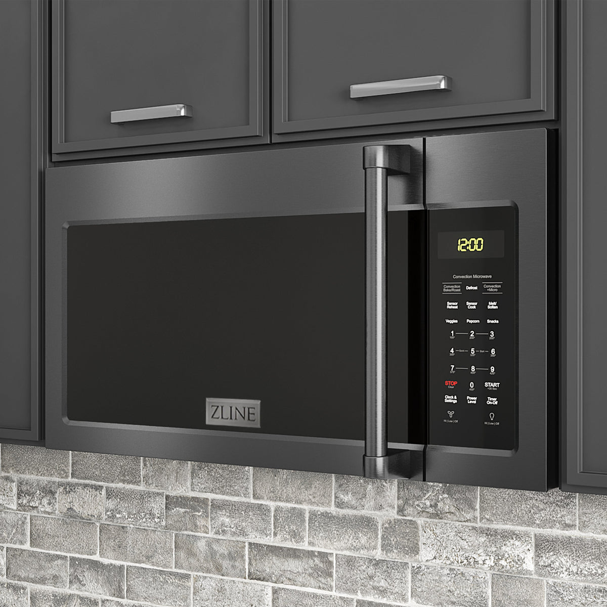 ZLINE 30 in. Recirculating Over the Range Convection Microwave Oven with Traditional Handle and Charcoal Filters in Black Stainless Steel (MWO-OTRCFH-30-BS) - MyBBQDirect
