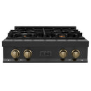 ZLINE Autograph Edition 30 in. Porcelain Rangetop with 4 Gas Burners in Black Stainless Steel and Accents (RTBZ-30)