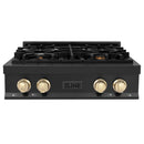 ZLINE Autograph Edition 30 in. Porcelain Rangetop with 4 Gas Burners in Black Stainless Steel and Accents (RTBZ-30)