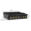 ZLINE Autograph Edition 36 in. Porcelain Rangetop with 6 Gas Burners in Black Stainless Steel and Accent Options (RTBZ-36) - MyBBQDirect