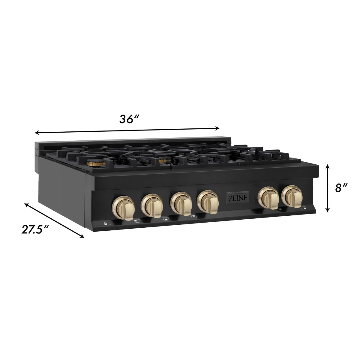 ZLINE Autograph Edition 36 in. Porcelain Rangetop with 6 Gas Burners in Black Stainless Steel and Accent Options (RTBZ-36) - MyBBQDirect