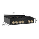 ZLINE Autograph Edition 36 in. Porcelain Rangetop with 6 Gas Burners in Black Stainless Steel and Accent Options (RTBZ-36) - MyBBQDirect