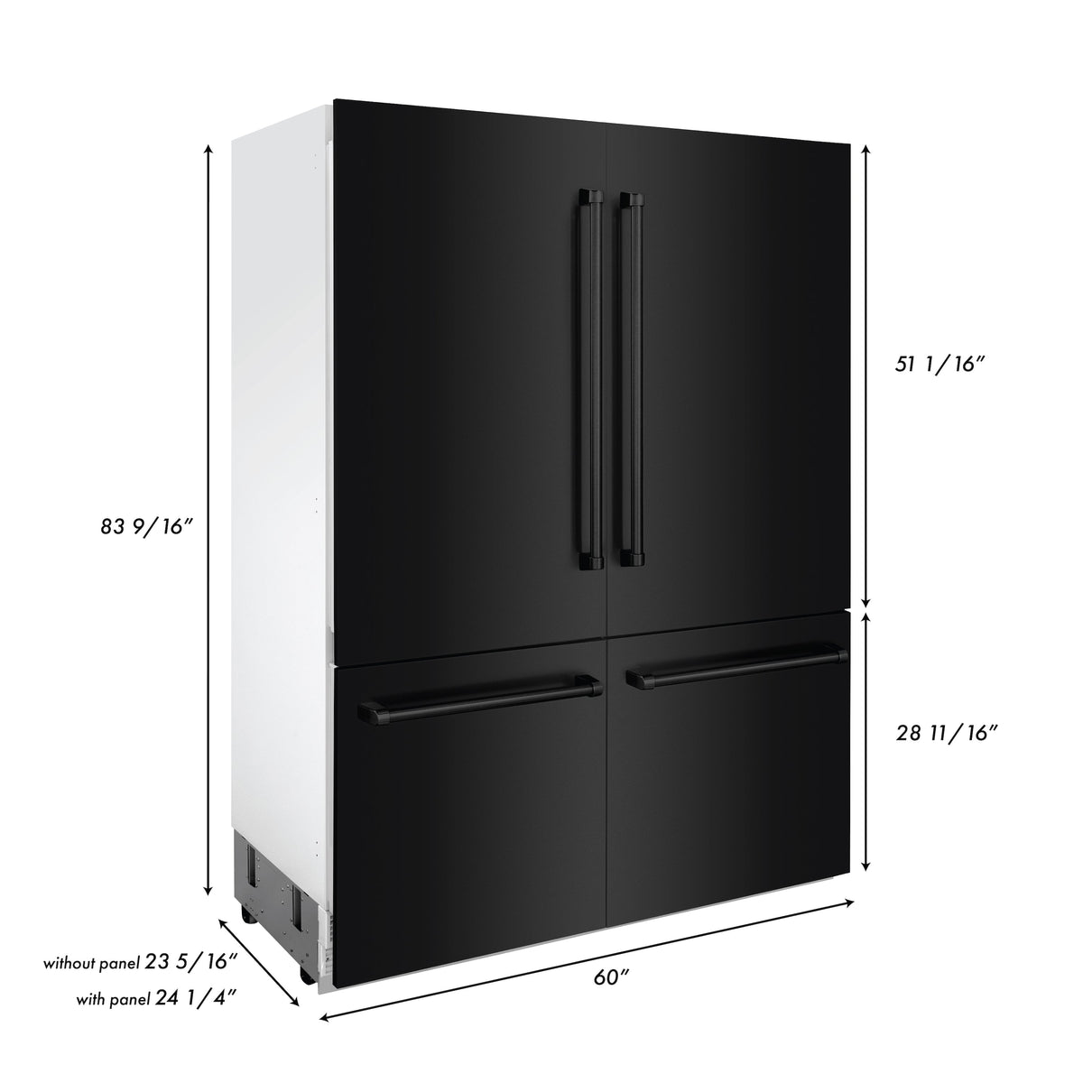 ZLINE 60 in. 32.2 cu. ft. Built-In 4-Door French Door Refrigerator with Internal Water and Ice Dispenser in Black Stainless Steel (RBIV-BS-60) - MyBBQDirect