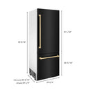 ZLINE 30 in. Autograph Edition 16.1 cu. ft. Built-in 2-Door Bottom Freezer Refrigerator with Internal Water and Ice Dispenser in Black Stainless Steel with Champagne Bronze Accents (RBIVZ-BS-30-CB)