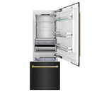 ZLINE 30 in. Autograph Edition 16.1 cu. ft. Built-in 2-Door Bottom Freezer Refrigerator with Internal Water and Ice Dispenser in Black Stainless Steel with Champagne Bronze Accents (RBIVZ-BS-30-CB)